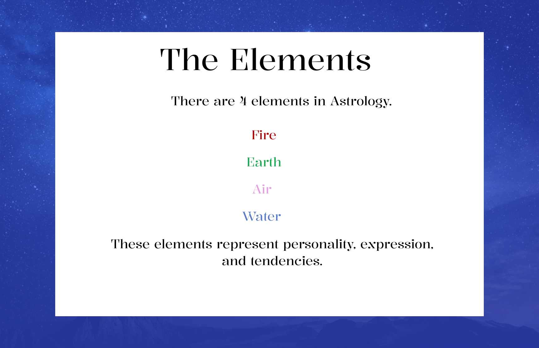 Overview of All Elements